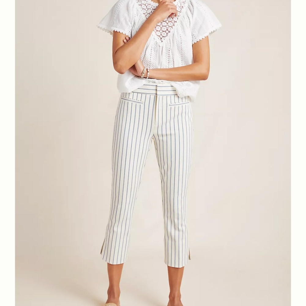 Anthropologie The Essential slim crop pants sz 10P off white and blue st…